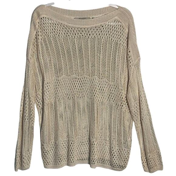 All Saints Sz XS Oversized Slouchy Fit Open Crochet Knit Estero Jumper Viscose - Picture 4 of 14